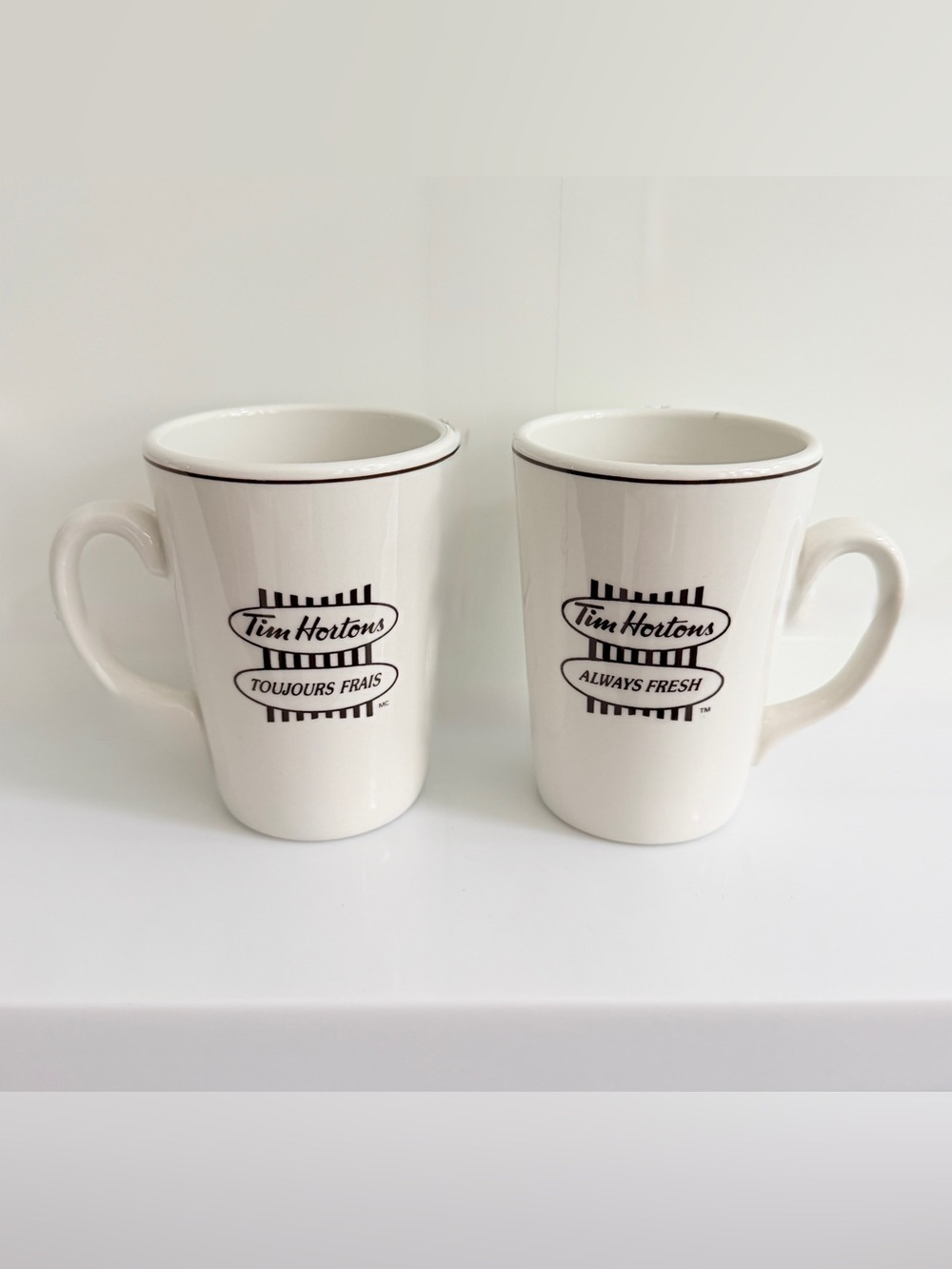 Tim Hortons Steelite Coffee Mugs Always Fresh Toujours Frais Vintage England 2pc